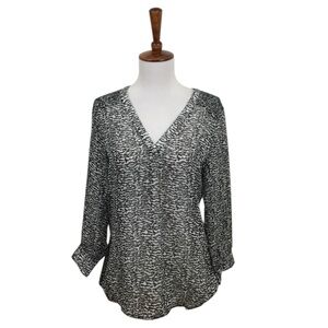 41 Hawthorne Hendrix‎ Blouse Women’s XS 3/4 Sleeve Semi Sheer V-Neck Chic Office